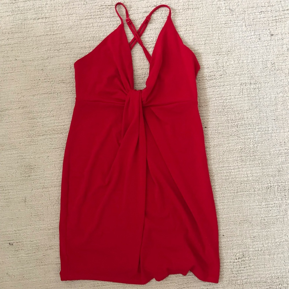 Urban criss cross low cut red dress